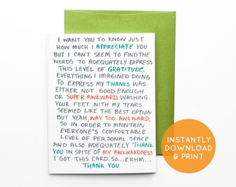 PRINTABLE Awkward Thank You Card, Funny but Touching