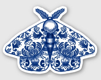 Blue Floral Moth Sticker