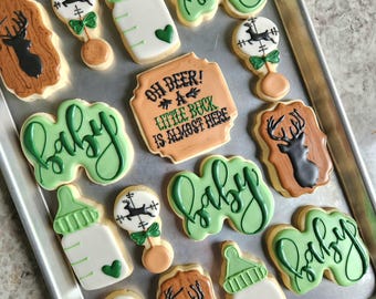 One Dozen A Little Buck Is On The Way Baby Shower Sugar Cookies