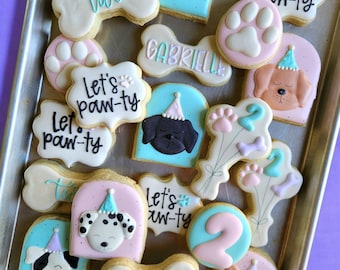 One Dozen Let&#39;s Pawty Birthday, Two Let the Dogs Out, Dog Birthday Cookies, Birthday Sugar Cookies