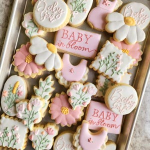 One Dozen Neutral/Pink/Floral Baby in Bloom Sugar Cookies, Floral Baby Shower, Baby in Bloom