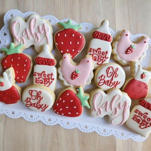 One Dozen Strawberry Baby Shower, Sugar Cookies, Peach Theme Baby Shower