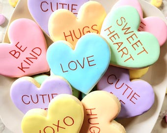 One Dozen Valentine Conversation Heart Sugar Cookies