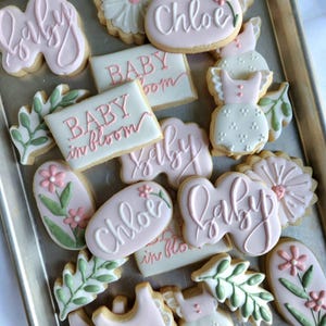 One DozenIt's a girl Baby Shower, Floral Baby shower Cookies, Baby in Bloom Cookies, Baby Shower Cookies, Personalized Baby Shower Cookies