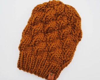 Ready to Ship // Hand Knit Winter Hat - Slouchy, Dark Mustard // STITCHED Knitwear Co.