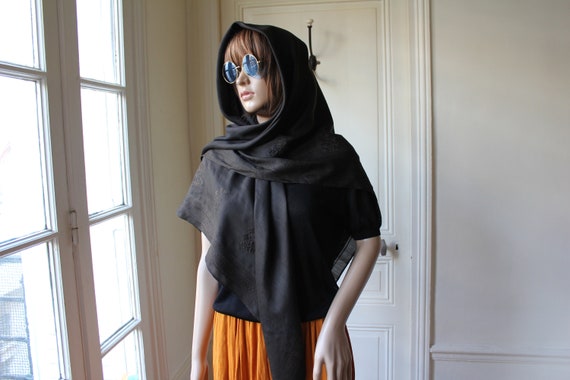 Big embroidered scarf Indian vintage scarf silk em
