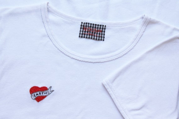HEART EARTH t shirt hand embroidered tattoo save the planet love your planet embroidery customized reclycled one of a kind petit bateau M HEART EARTH t shirt hand embroidered tattoo save the planet love your planet embroidery customized reclycled one of a kind petit bateau M