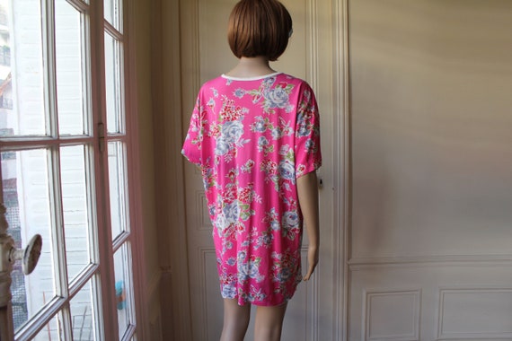 womens oversize medium bright pink floral SILK slouchy 90s blouse SALE