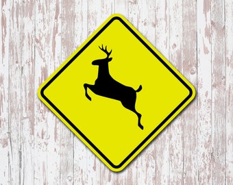 Deer Crossing Yellow Aluminum Road - Street - Wall - Garage - Property Sign