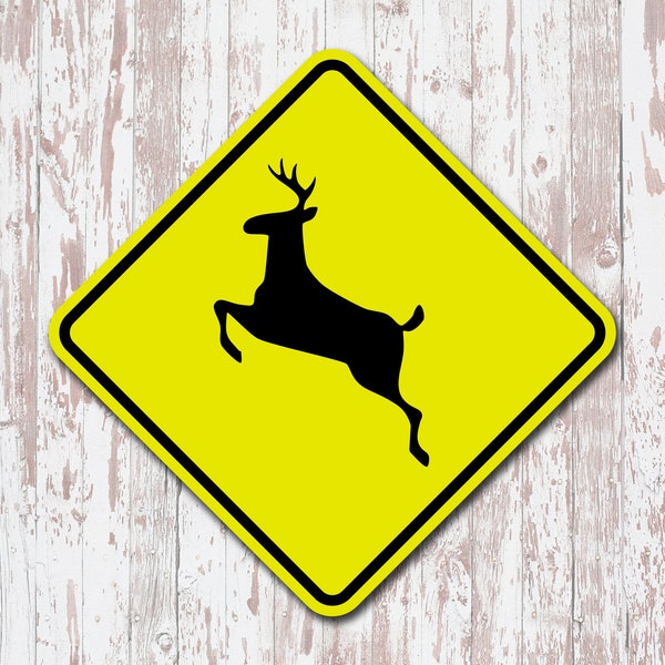 Deer Crossing Yellow Aluminum Road - Street - Wall - Garage - Property Sign