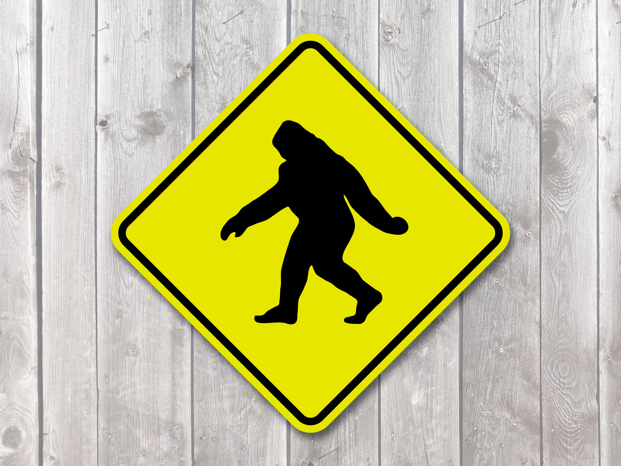 Bigfoot Sasquatch Crossing Yellow Aluminum Sign