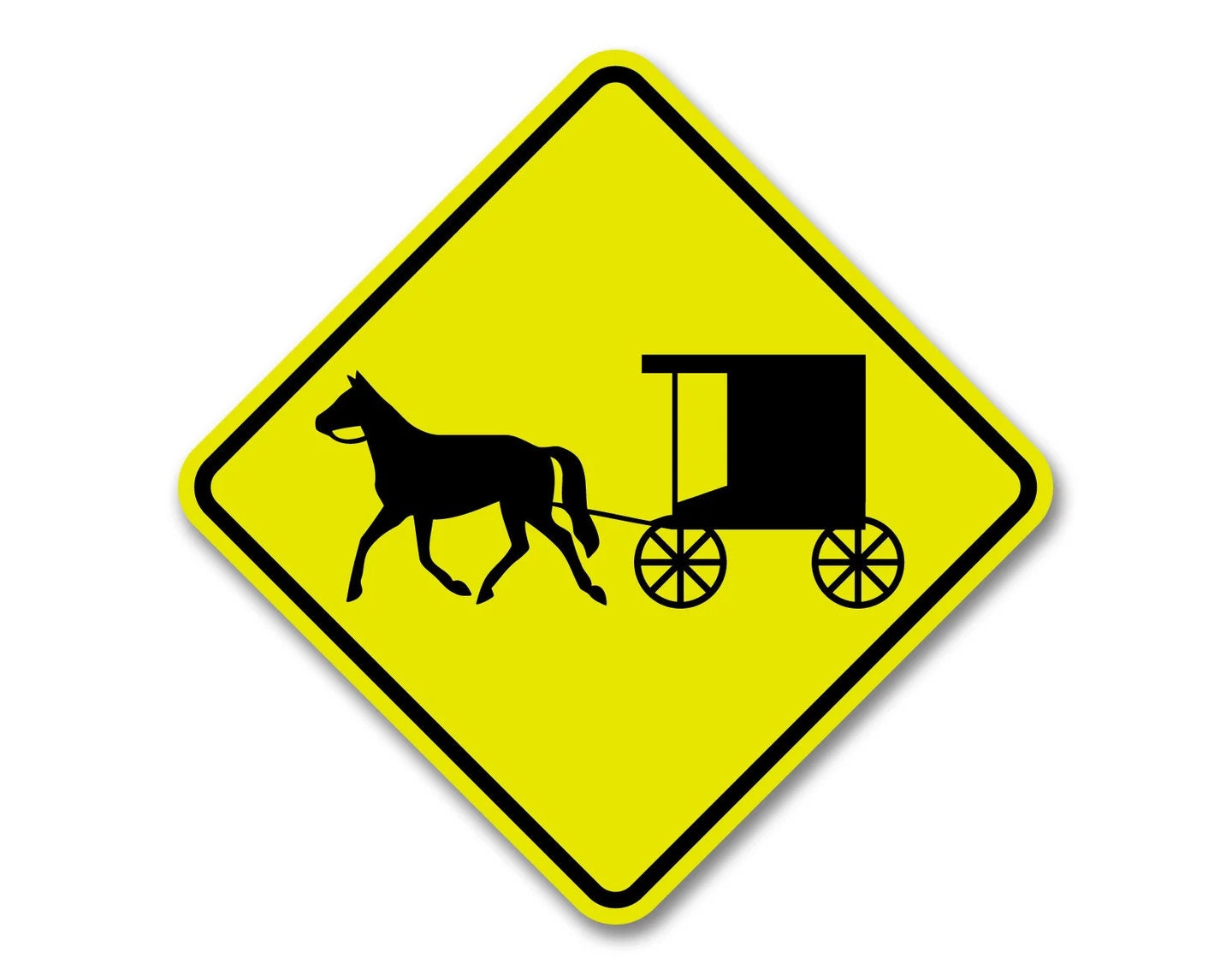 アーミッシュの馬車と金属製横断標識。ガレージ、ワークショップ