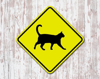 Cat Crossing Yellow Aluminum Street Sign Kitten Kitty Pet Safety Wall Door Road Decor