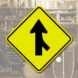 Traffic Merge - Garage, Workshop, Street, Road, Home - Yellow Aluminum Sign
