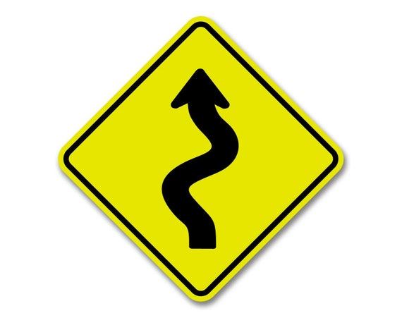 Curvy Road Ahead Yellow Aluminum Sign Garage, Workshop, Street