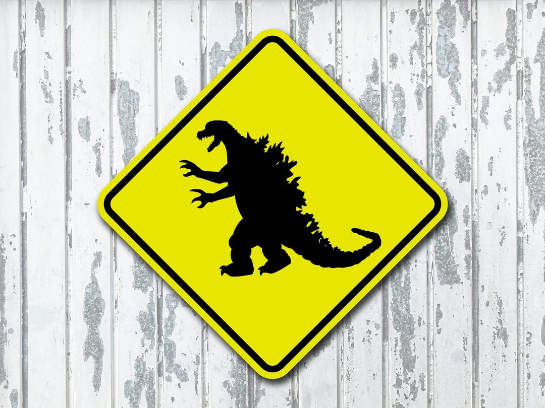 Godzilla Crossing Yellow Metal Road Sign - Etsy