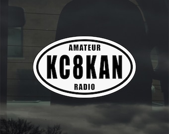 Ham Amateur Radio Custom Call Sign Oval Vinyl Sticker Decal