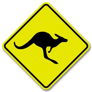 Kangaroo Crossing Road, Street, Property, Garage, Home Yellow Aluminum Sign