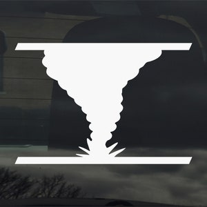 Peut inclure: Autocollant en vinyle blanc représentant une tornade avec une ligne au-dessus et en dessous.