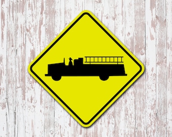 Fire Truck Fire Engine Firefighter Crossing Yellow Aluminum Sign