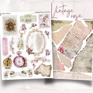 Vintage Rose Journaling Sticker Kit, Floral Journal Decor, Romantic Planner Stickers, Journaling Stickers, Transparent, Premium Matte, Washi