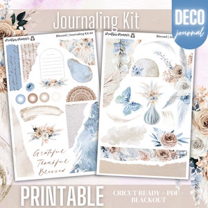 Druckbare gesegnete Journaling Aufkleber, Blau und Beige Journal Dekor, Neutrale Planer Aufkleber, Journaling Aufkleber, Junk Journal Dekorative