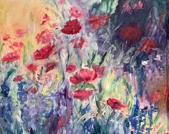 French Poppies oil painting 18 x 20 inches ,