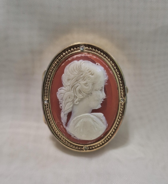 Vintage Estee Lauder Solid Perfume, Gold Cameo Case, Crystal Accents
