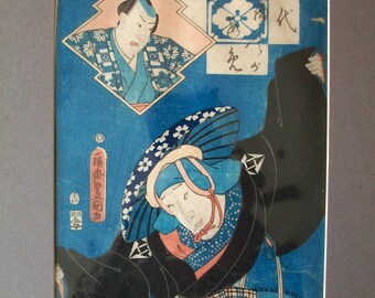 Farbholzschnitt Utagawa Kunisada/Toyokuni Schauspieler beim Tanz antik 38x26 cm