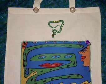 Plastic bag was yesterday bag from the series "Look me in the eyes" bag shopping bag cotton bag handmade snake