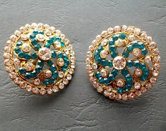 Large rhinestone wonder stud earrings gold plated earrings, earrings,Buoucles d'orreiles, rhinestones, vintage