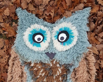 Owl Wall Hanging; Wool Trimming Owl Tapestry; Soft and Fluffy Textile Art Wool Owl Wall Hanging