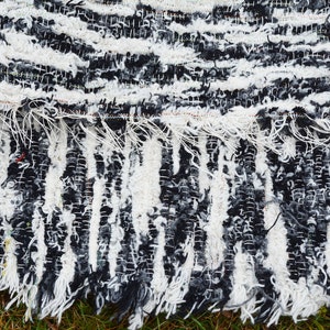 Black and White rug, Hand woven Eco Rug, Wool Carpet rug Wool rug Rustic rug Handwoven rug Striped rug, White rug, Black rug N027 image 3