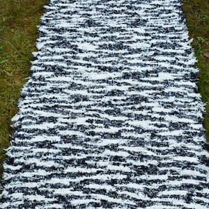 Black and White rug, Hand woven Eco Rug, Wool Carpet rug Wool rug Rustic rug Handwoven rug Striped rug, White rug, Black rug N027 image 1