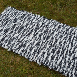 Black and White rug, Hand woven Eco Rug, Wool Carpet rug Wool rug Rustic rug Handwoven rug Striped rug, White rug, Black rug N027 image 5