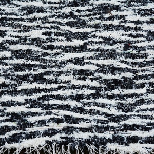 Black and White rug, Hand woven Eco Rug, Wool Carpet rug Wool rug Rustic rug Handwoven rug Striped rug, White rug, Black rug N027 image 4