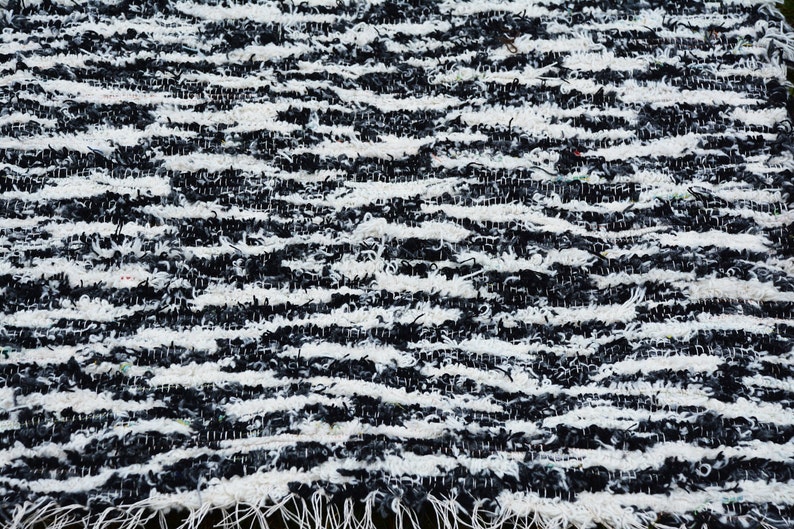 Black and White rug, Hand woven Eco Rug, Wool Carpet rug Wool rug Rustic rug Handwoven rug Striped rug, White rug, Black rug N027 image 4