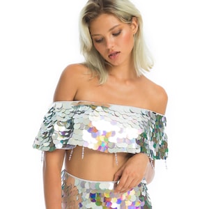 SEQUIN TOP, festival top, burning man clothing women, rave outfit, crop top, holographic clothing, festival outfit