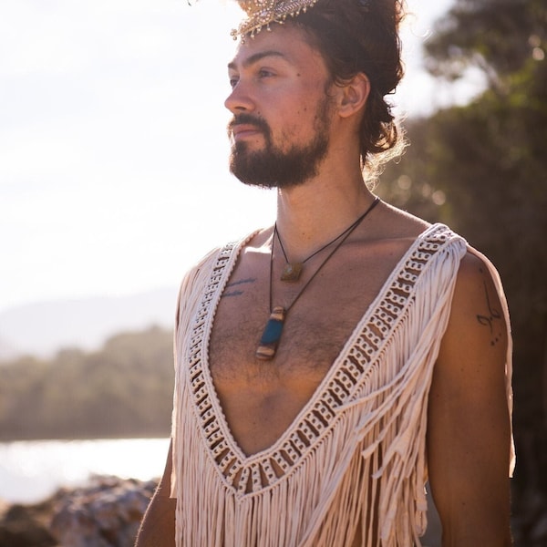 Festival top | mens rave outfit, festival clothing mens, burning man clothing men, burning man costume, festival clothes, tribal fringe top