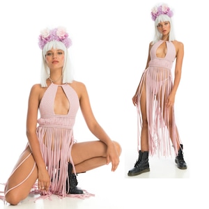 Vestido bohemio, conjunto de diosa, disfraces de Burning Man, atuendo rave, vestido de festival, macramé, ropa Burning Man para mujer, atuendo de festival.