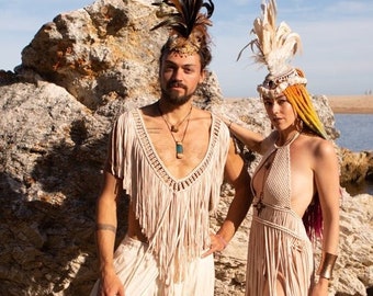 Macrame fringe top, Unisex festival top, rave top, burning man clothing, burning man costume, hippie clothes, tribal top, music festival top