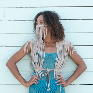 Festival dress top, burning man costume macrame vest top, bohemian boho dress top, tribal clothing, sustainable festival clothing women