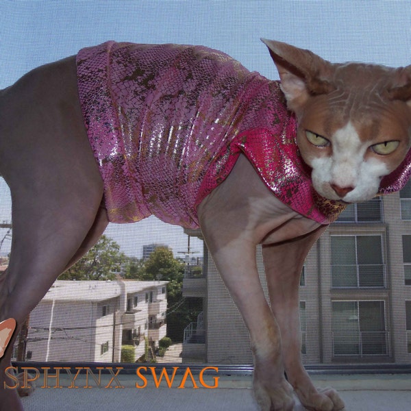 Sphynx Designer Summerweight Cat Shirt/ Sweater "Pink Snakeskin"