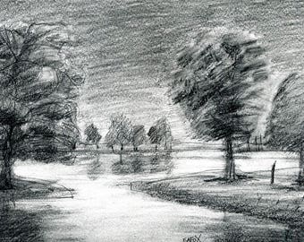 Tree In The Wind Tree Drawing Fine Art Pencil Drawing Etsy