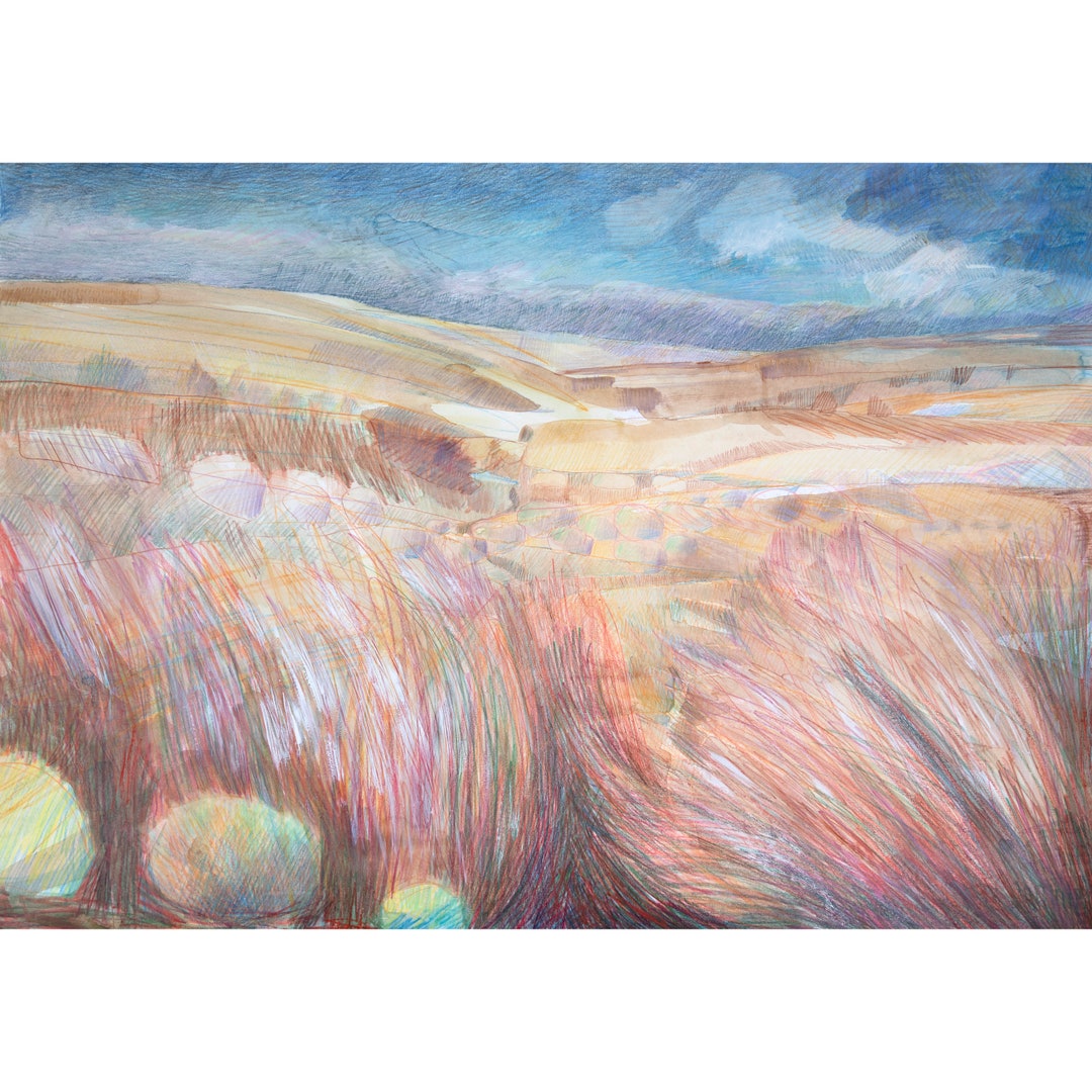 Distant Moorland Horizon, Landscape Drawing, Landscape Picture, Large ...