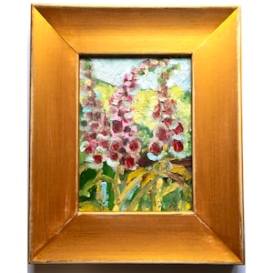 Dedalera, flores de montaña, pintura al óleo original enmarcada, cuadro botánico, pintura de bellas artes
