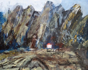 Mountain Painting,  Perched Refuge 4, Dolomite Painting, Fine Art, Landscape Painting, ElizabethAFox