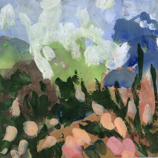Flowery Field,  Fine Art. Original Landscape, Watercolour Painting, ElizabethAFox, Flower Painting