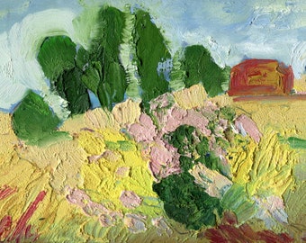 Rose Bush Farm, Landscape Painting, Fine Art, ElizabethAFox, Oil Painting