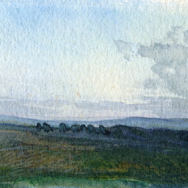 Mountain Dusk,  Miniature Painting, Original Watercolour Painting, ElizabethAFox